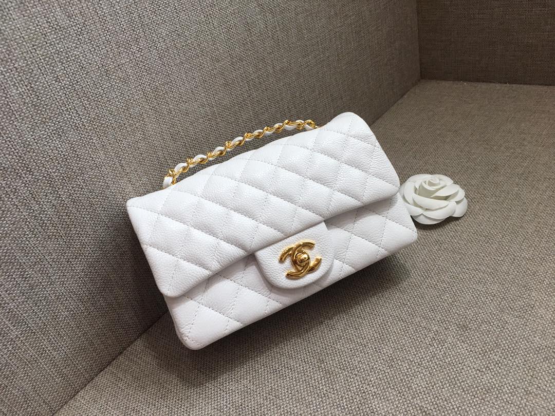 Small Classic Flap Caviar Bag A01116 White/Gold